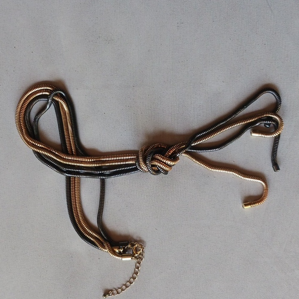 Long Gold and Black  Snake Chain Knotted Necklace